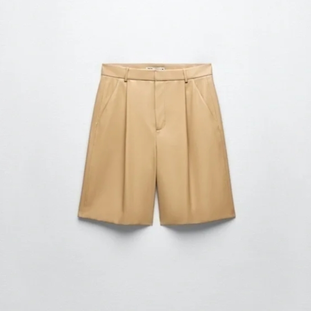 Zara Leather Look High Waist Bermuda Shorts